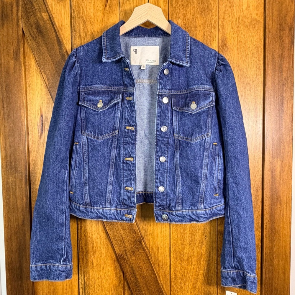 NWT Anthropologie PILCRO Puff Sleeve Denim Jean Jacket Women's Medium